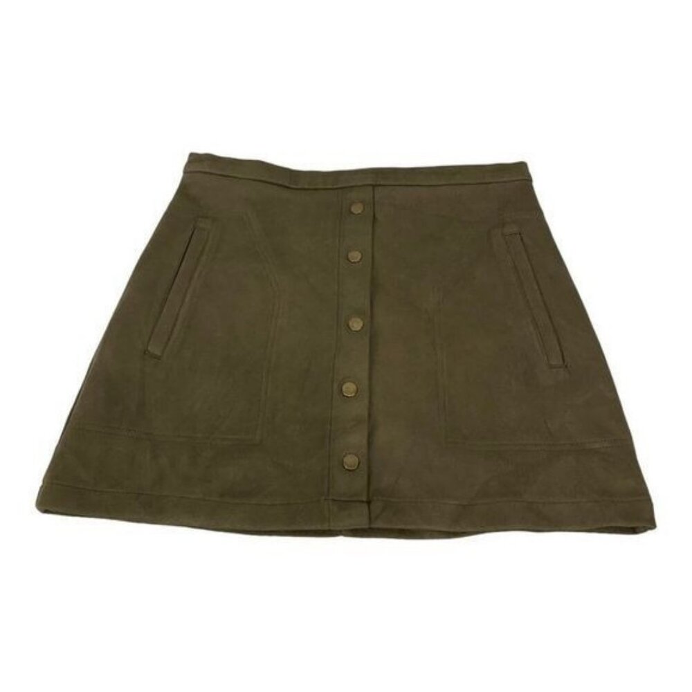 Hyfve Olive Suede-Feel A-Line Mini Skirt  Button Front & Pockets Size Small